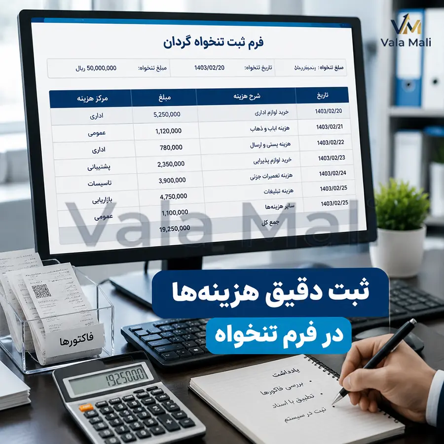 ثبت دقیق هزینه‌ها در فرم تنخواه