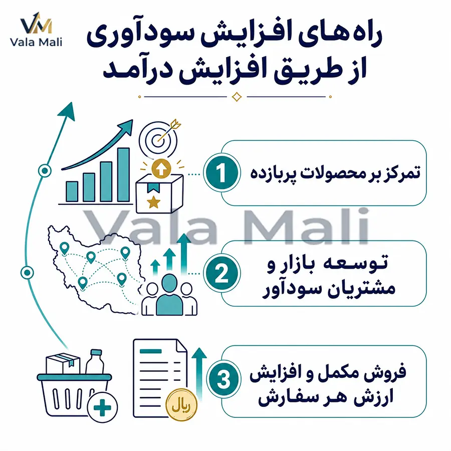 2) راه‌های افزایش سودآوری از طریق افزایش درآمد
